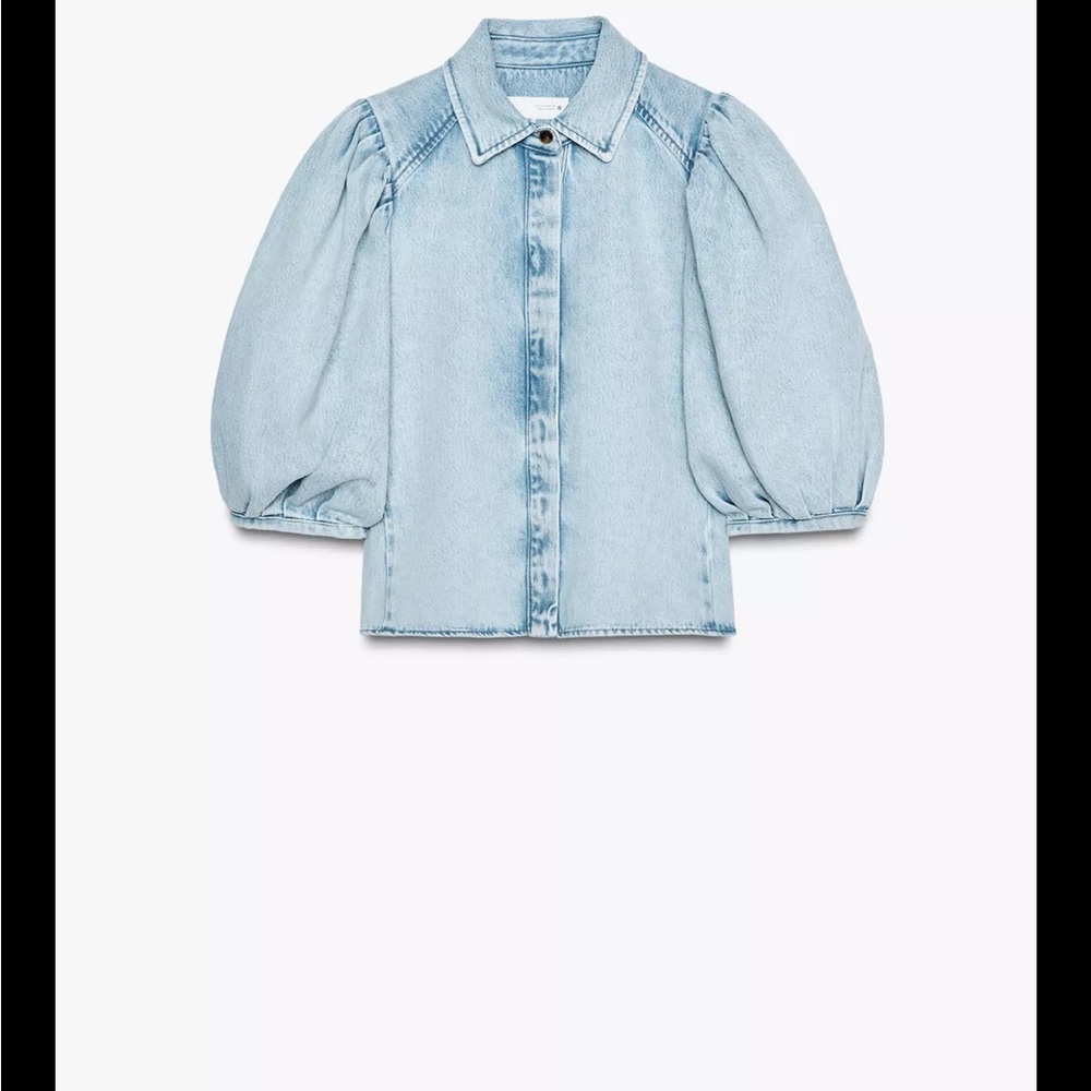 NWT Zara Light Blue Denim Puff Sleeve Blouse